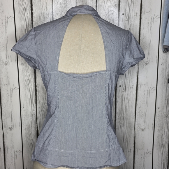 Vintage Guess Pinstripe Hook & Eye Back Cutout Corset Top L - Picture 5 of 8